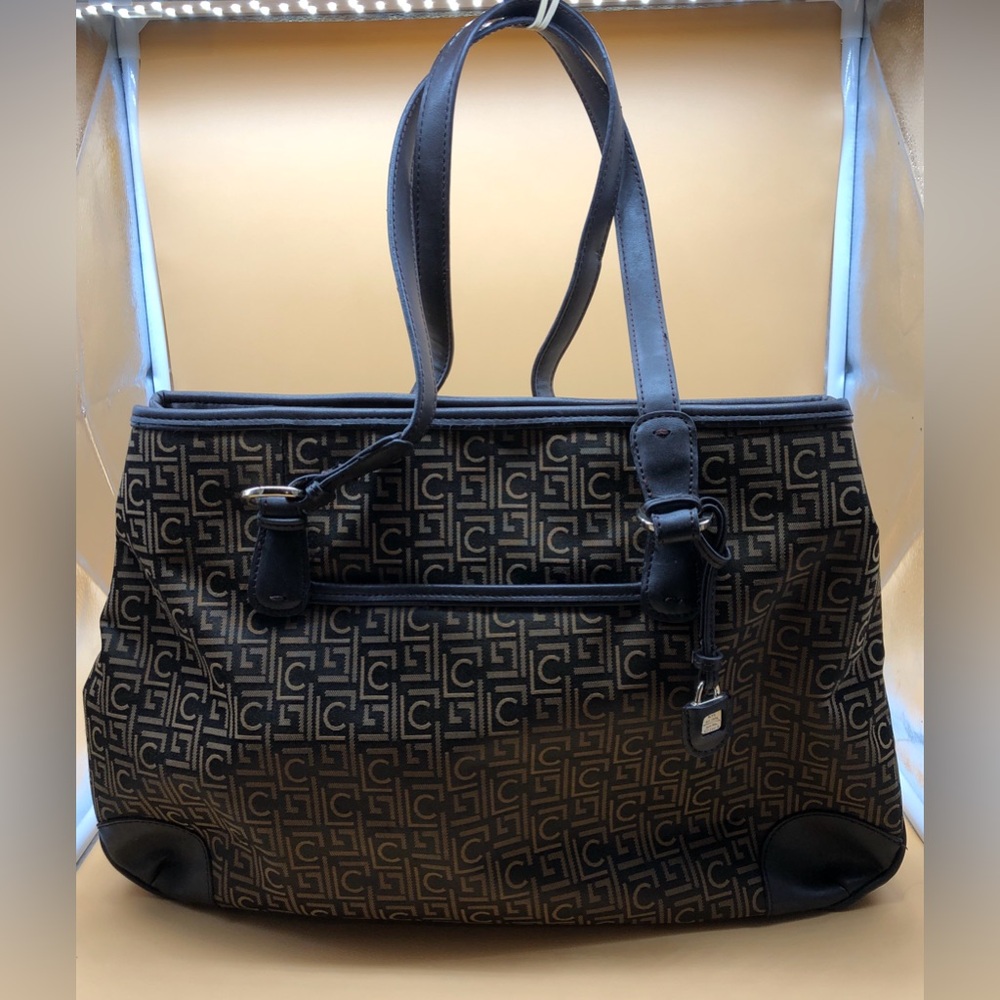 LIZ CLAIBORNE Brown Print Logo Large Shoulder Bag Tote